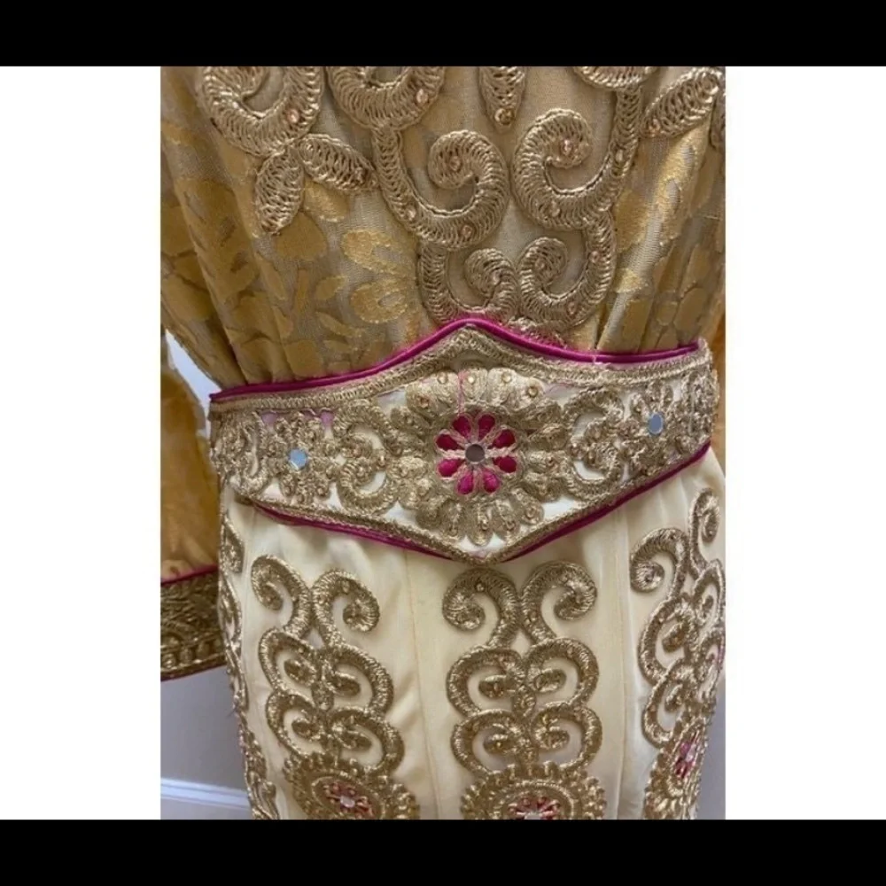 Elegant Gold and Yellow Embroidered Dress Indian Medium - Picture 6 of 8